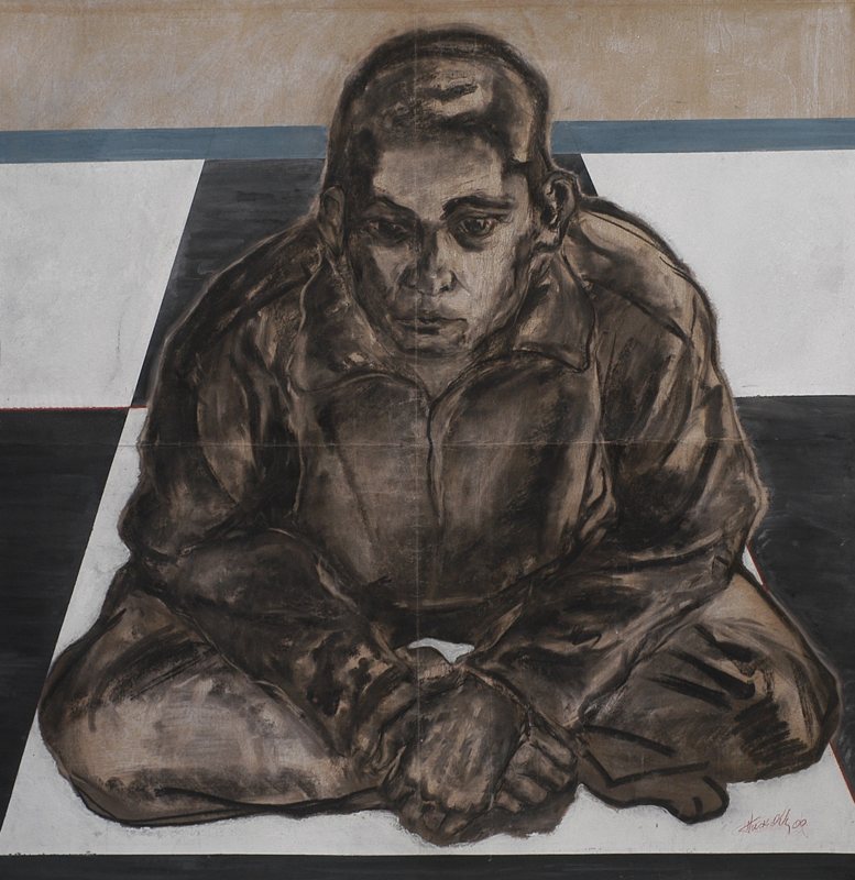 checkmate, chalk on paper, 1999, by Nikola Milanović